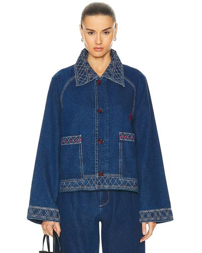 Bode Embroidered Denim Jacket - Blue