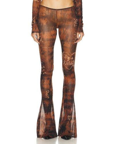 Jean Paul Gaultier X Knwls Low Waisted Scratch Wood Flare legging - Brown