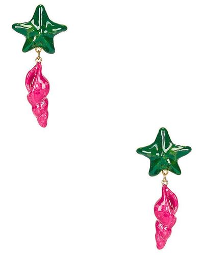 Saint Laurent Star And Seashell Earrings - Green