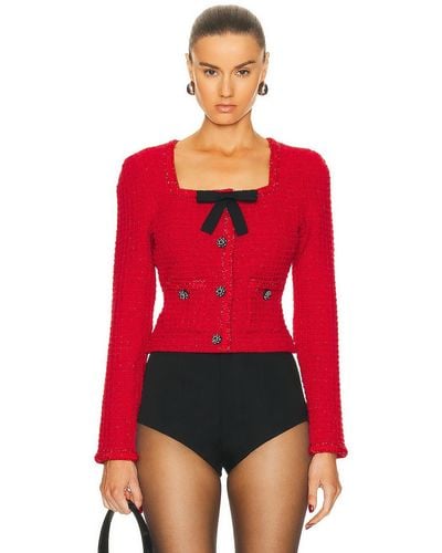Self-Portrait Knit Bow Top - Red