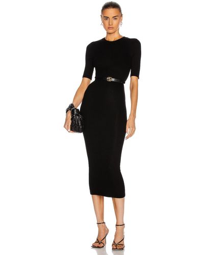 Enza Costa Silk Rib Half Sleeve Crew Midi Dress - Black