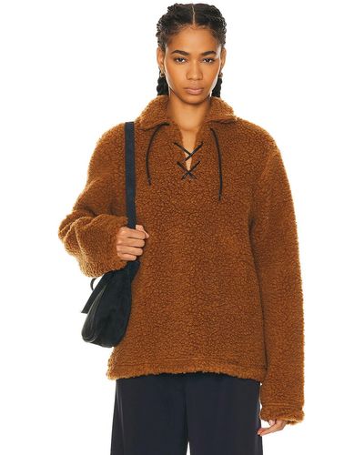 Bode Fleece Tie Up Pullover Sweater - Brown