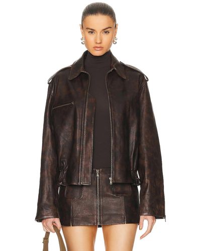 Siedres Carla Leather Bomber Jacket - Brown