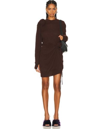 Burberry Draped Long Sleeve Dress - Brown