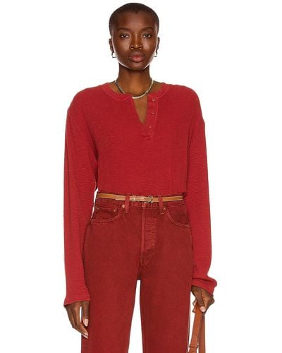 RE/DONE Henley Thermal Long Sleeve Top - Red