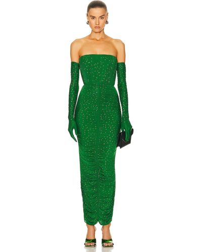 Alex Perry Strapless Ruched Crystal Column Glove Dress - Green