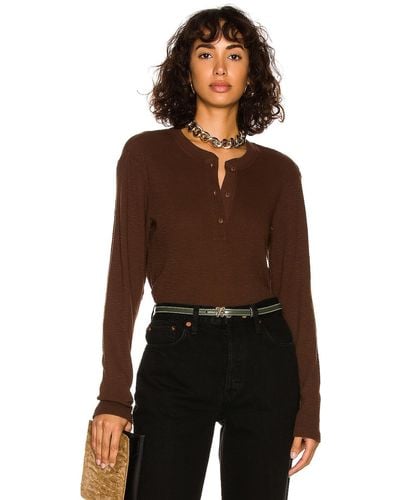 RE/DONE Henley Thermal Long Sleeve Top - Brown