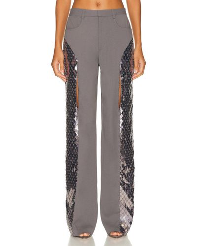 LAPOINTE Metal Embroidery Pebble Crepe Slit Front Pant - Multicolor