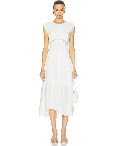 FRAME Gathered Seam Lace Inset Dress - White