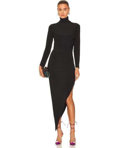 Norma Kamali Long Sleeve Turtleneck Side Drape Gown - Black