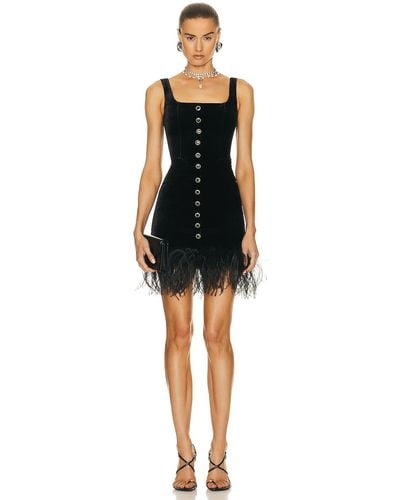 Alessandra Rich Velvet Mini Dress With Feathers - Black