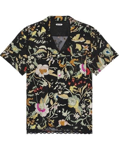 Bode Heirloom Floral Short Sleeve Shirt - Black