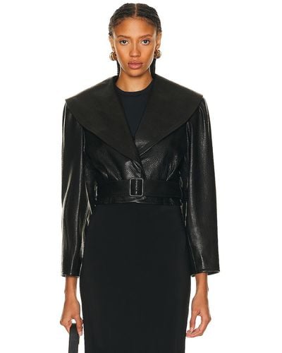 FRAME Cropped Belted Leather Jacket - Black