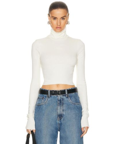 ÉTERNE Cropped Fitted Turtleneck Top - White