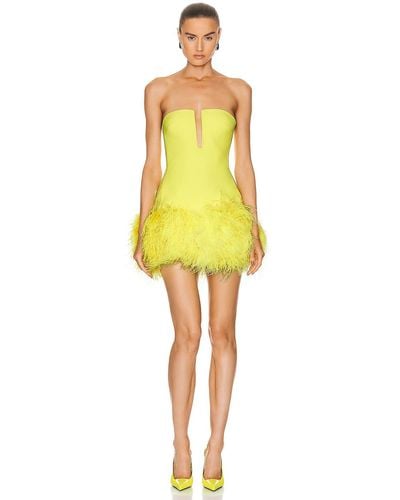 David Koma For Fwrd Neon Feathers Mini Dress - Yellow