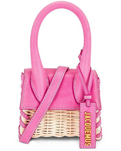 Jacquemus Le Chiquito Leather-trimmed Wicker Tote - Pink