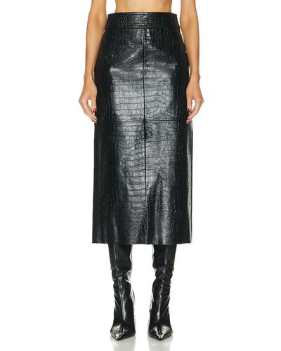 Helmut Lang Leather Midi Skirt - Black