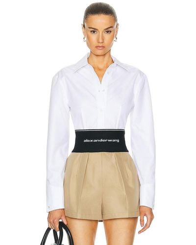 Alexander Wang Long Sleeve Copped Button Up Top - White