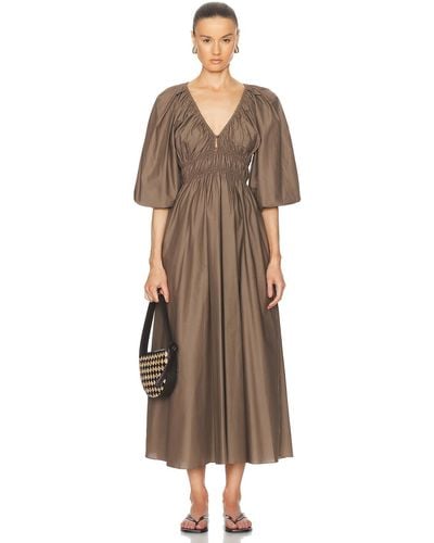 Matteau Shirred Plunge Button Dress - Brown