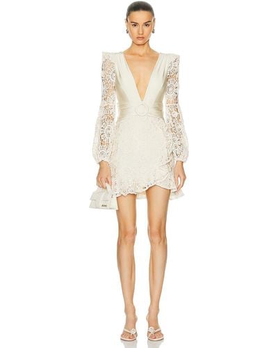 PATBO Crochet Plunge Mini Dress - White