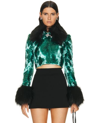 Alessandra Rich Faux Fur Cropped Jacket - Green