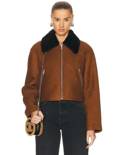 Nour Hammour Nyla Simple Cropped Shearling Jacket - Brown