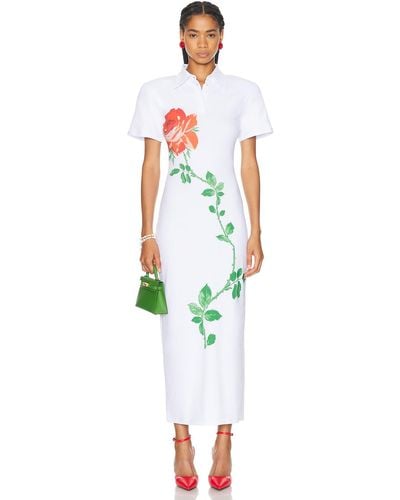ROWEN ROSE Printed Jersey Polo Dress - White