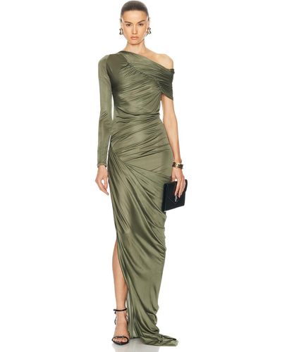 Atlein Off The Shoulder One Sleeve Ruched Gown - Green