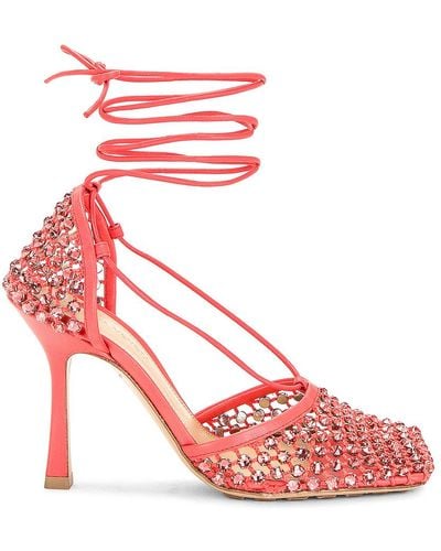 Bottega Veneta Web Sparkle Stretch Lace Up Sandals - Pink