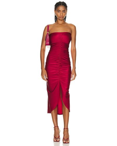 Adriana Degreas Solid Heart Frilled Long Dress - Red