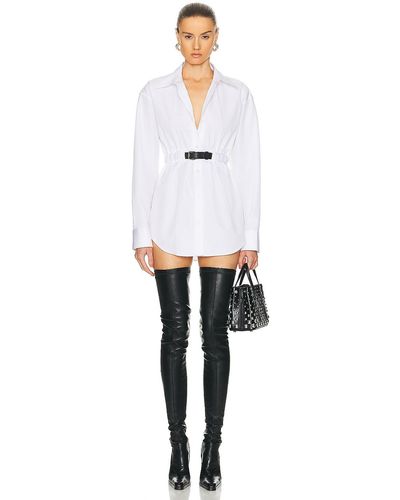 Alexander Wang Button Down Tunic Dress With Leather Belt - White