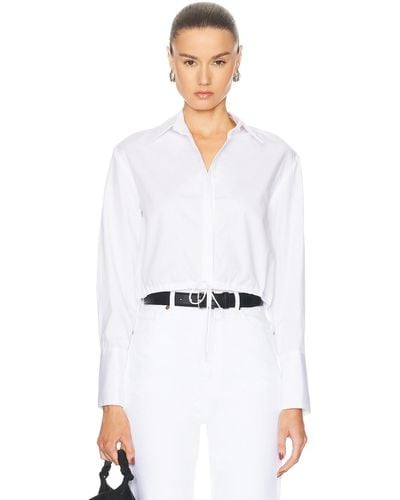 Enza Costa Poplin Drawcord Shirt - White