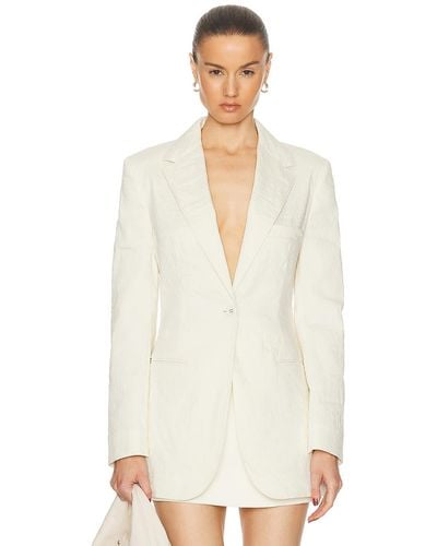Brandon Maxwell The Jemma Notched Lapel Jacket With Fitted Waist - White