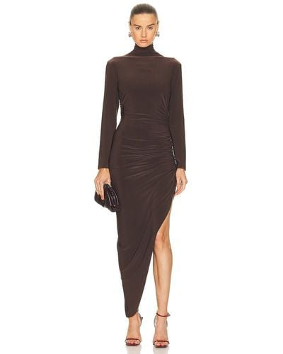 Norma Kamali Long Sleeve Turtleneck Side Drape Gown - Brown