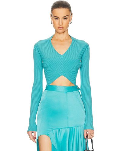 RTA Long Sleeve Cropped Knit Top - Blue