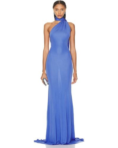 Alex Perry One Shoulder Wrap Scarf Gown - Blue