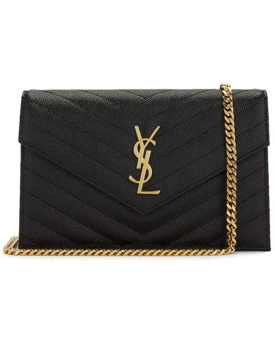Saint Laurent Cassandra Envelope Chain Wallet Bag - Black