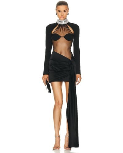 David Koma For Fwrd Sheer Crystal Halter Mini Dress - Black