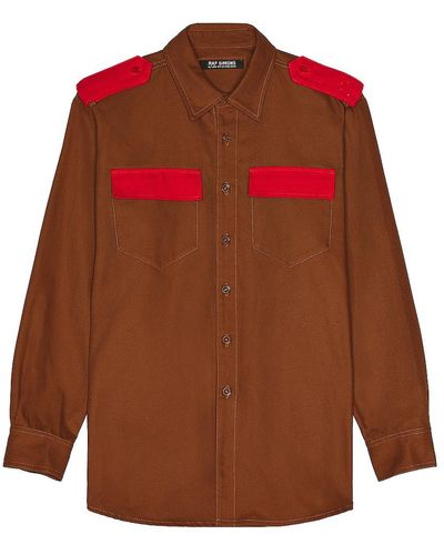 Raf Simons Straight Fit Bicolor Denim Uniform Shirt - Red