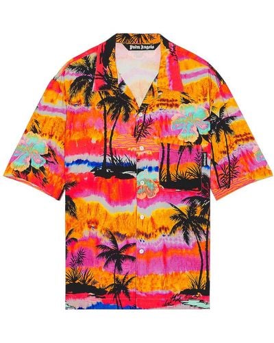 Palm Angels Psychedelic Palms Bowling Shirt - Red
