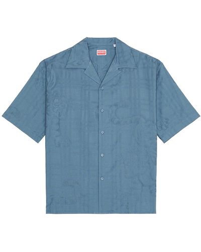 KENZO Bamboo Tiger Hawaiian Short Sleeve Shirt - Blue
