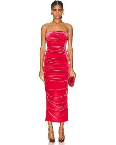 Alex Perry Parkin Velvet Tucked Strapless Dress - Red