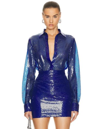 Alex Perry Sequin Fitted Shirt - Blue