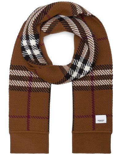 Burberry Check Knit Scarf - Brown