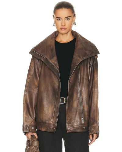 Remain Leather Oversized Jacket - Brown