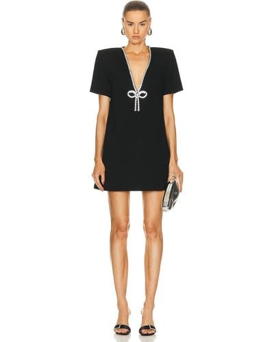 Area Crystal Bow V-neck T-shirt Dress - Black