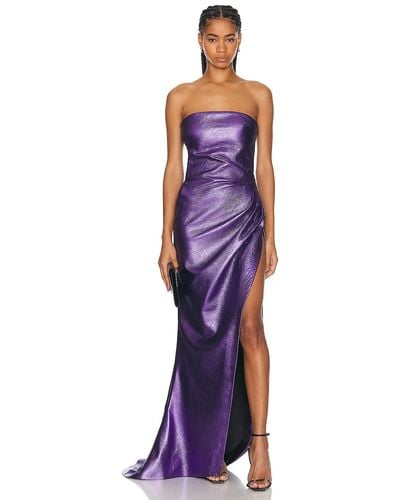 LAQUAN SMITH Strapless Gown Thigh High Slit Gown - Purple