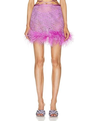 Adriana Degreas Guipure Lace Feathered Mini Skirt - Pink