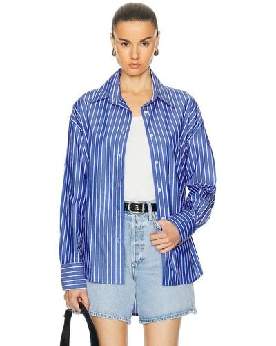 Enza Costa Poplin Long Sleeve Shirt - Blue