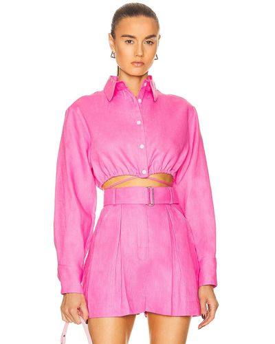 Matthew Bruch For Fwrd Long Sleeve Cropped Button Down Top - Pink
